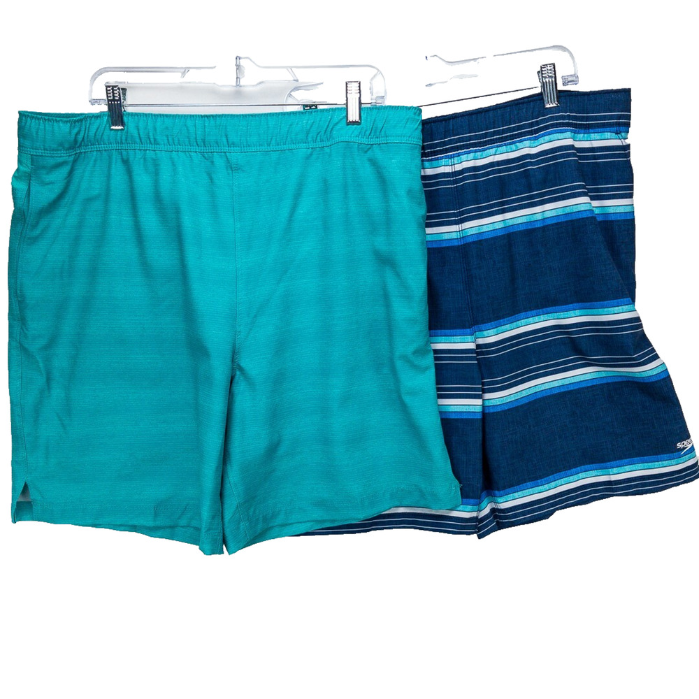 SPEEDO Lined Swim Trunks Lot of 2 Mens Men's XL Blue Green Pockets Drawstring